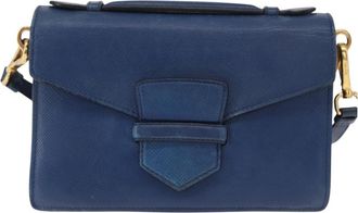 Prada Vintage Handbag Saffiano Leather Blue Leather Handbag (Pre-Owned)