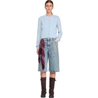 Sandro Ruffled cardigan in Sky Blue at Nordstrom, Size X-Large