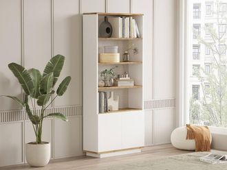 Vente-Unique 2 - Door & 4 - Compartment Bookshelf - Light Natural & White in Light Oak
