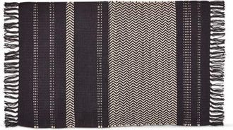 Tag Mason Chevron Black Stripe Tassel Cotton Indoor Rug in Blue at Nordstrom, Size Medium