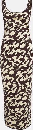 Nanushka Brown Animal Print Rib Knit Skirt And Top Set