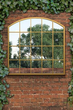 MirrorOutlet Gold Framed Arched Window Garden Mirror 39x39 100x100CM | Size: 1 Pack