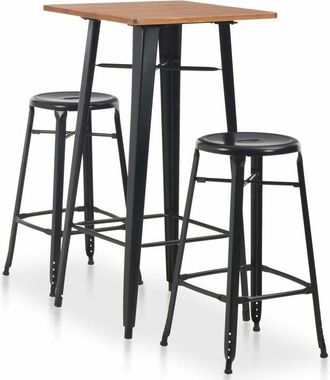 vidaXL Conjunto De Mesa Alta Y Taburetes 3 Piezas Acero Negro Vidaxl