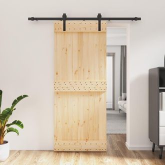Berkfield Home Sliding Door with Hardware Set 85x210 cm Solid Wood Pine in Brown