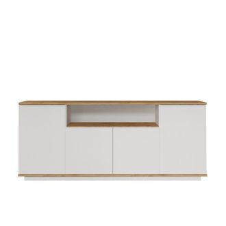 Vente-Unique Aparador 4 Puertas, 1 Nicho Abierto En El Medio Decorado En Madera De Pino Y Blanco L180 Cm