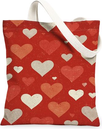 Generic ValentineS Day Hearts Canvas Tote Bags, Romantic Love Pattern Reusable Grocery Bags, Lightweight Washable Shoulder Strap C, Red, 13x15 Inch