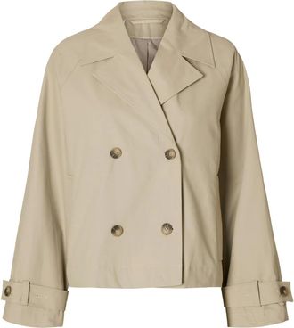 Selected Island Fossil Short Trenchcoat - Dames - Mantels - Beige - Maat: M Katoen