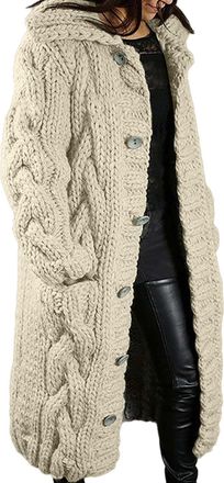 Generic Ladies Long Maxi Knitted Cardigan Long Sleeve Cable Knit Long Cardigan Open Front Button Sweater Outerwear Boyfriend Cardigans Top UK for Autumn Winte