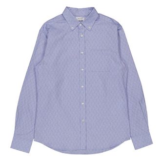 Ferragamo Ferragamo Mens Blue Oxford Cotton Monogram Shirt