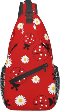 Generic Cartoon Ladybug And Daisy Crossbody Bag Lightweight Shoulder Bag With Zipper Backpack For Camping Sports Casual
