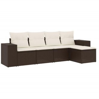 vidaXL Set Comedor De Jard&iacute;n 5 Piezas Y Cojines Rat&aacute;n Sint&eacute;tico Marr&oacute;n Vidaxl