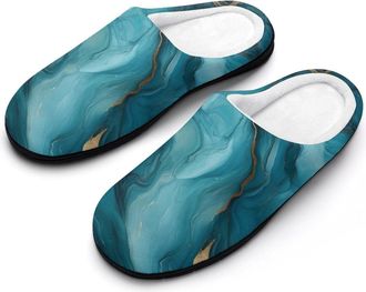 Generic Abstract Teal And Gold Mens Slippers Comfortable And Non-slip Cotton Slipper Shoe for House