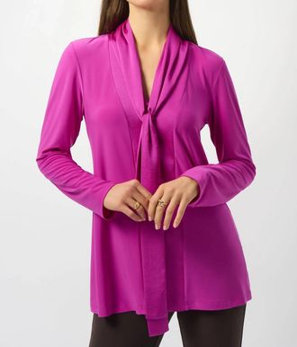 Joseph Ribkoff Pussy Bow V-Neck Long Sleeve Tunic Top In Cosmos Purple