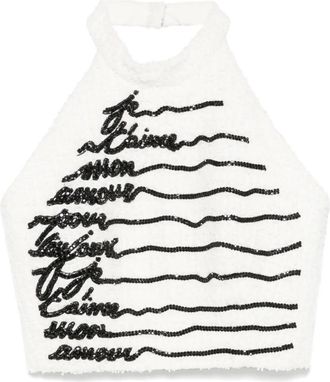 Balmain Love Letter-embroidered tweed top - women - Polyamide/Virgin Wool/Cotton - 34 - White