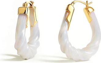 Gold & Honey Womens Rope Twist Oval Lucite Birthstone Hoop Earrings In June - Pearl