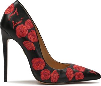 Kazar Elegante zwarte stilettos met rode bloemen - Dames - Pumps - Veelkleurig - 39 EU - Schoenen