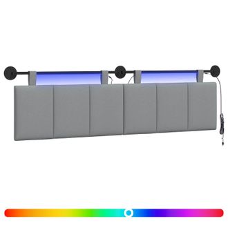 vidaXL Cabecero Colgante Con Luz Led Gris Claro Tela Vidaxl
