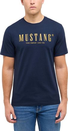 Mustang T-Shirt MUSTANG MU-Austin Logoprint, Herren, Gr. XXL, schwarz saphire, Jersey, Obermaterial: 100% Baumwolle, bedruckt, normal h&uuml;ftbedeckend, Rundhals,