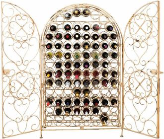 Biscottini International Mueble de bodega de hierro forjado macizo con acabado blanco antiguo