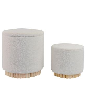 Sagebrook Home Fluted Set Of 2 Boucle Ottomans