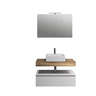 Aquadesign Mueble de ba&ntilde;o de 5 piezas en melamina roble miel/blanco