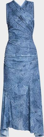 Ganni Marl Mesh Ruched Crossover Midi Dress