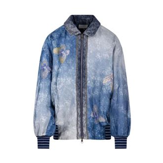 Pierre-Louis Mascia Light Jackets, female, Blue, Size: XL Printed silk bomber jacket