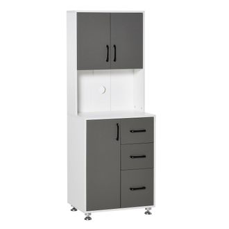 HOMCOM Modern Kitchen Buffet with Hutch Pantry Storage,2 Cabinets - 3 Drawers and Open Countertop - Grey Microwave - 60L x 40W x 150H cm - Grey and Whit - Ho