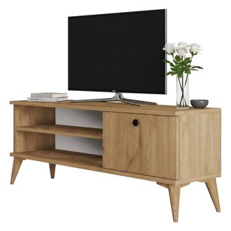 Dmora Mueble Tv Muqdisho, Un Estante, Apertura Abatible, Una Puerta, 120x30x45h Cm Roble Marr&oacute;n