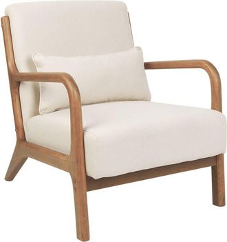 Beliani Sill&oacute;n Retro Cl&aacute;sico Con Reposabrazos Y Coj&iacute;n Patas De Madera De Caucho Tela Beige Claro Skovde