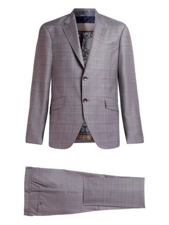 Etro checked single-breasted suit - men - Wool - 58 - Grey