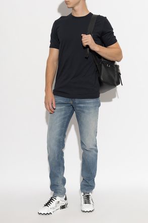 Dolce & Gabbana T-shirt With Logo Patch, Mens, Navy Blue