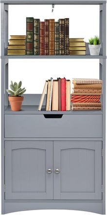 Costway Costway - Armario Muebles Auxiliares Cocina,puerta Y 3 Estantes De Madera Estanter&iacute;a Gabinete Para Ba&ntilde;o Cocina Organizador Almacenamiento, 60x32,5x132