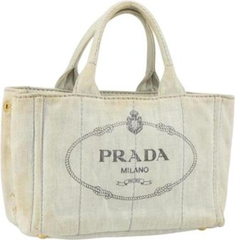 Prada Pre-owned Tote Bags, female, Beige, Size: ONE SIZE Pre-owned Vintage Canvas Tote Bag