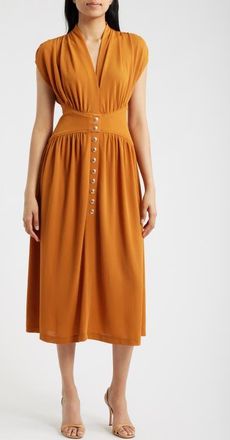 Anne Klein V-Neck Midi Dress in Bronze at Nordstrom, Size 4