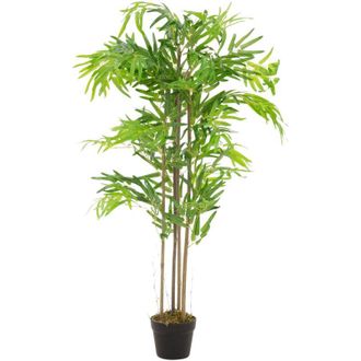 ML Design Ml-design Bamb&uacute; Artificial 120 Cm Decorativo, Planta Grande Estilo Oriental Falsa Tronco Hojas Y Maceta De Pl&aacute;stico, Para Interior Y Exterior, &Aacute;rbol O