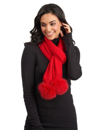 Gorski Knit Cashmere Scarf with Fox Pompom