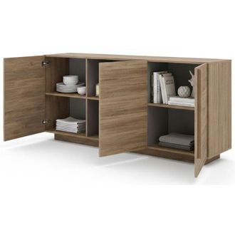 Dmora Credenza Malosco, Madia 3 Ripiani, Apertura Battente Made in Italy, 3 Ante, 182x44x90h cm Marrone Rovere