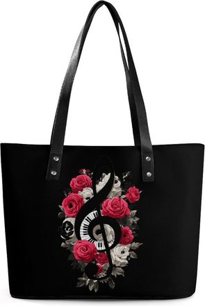 Generic Music Note Rose Tote Bags for Women Cute Shoulder Purses Handbags
