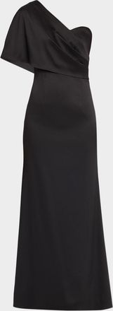 Aidan Mattox Draped One-Shoulder Stretch Mikado Gown