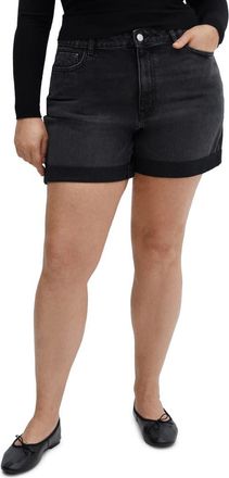 Mango High Waist Mom Fit Denim Shorts in Black Denim at Nordstrom, Size 1