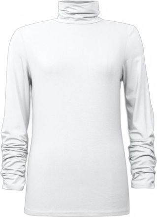 Joseph Ribkoff Womens Turtleneck Top With Rouching At Sleeve In White