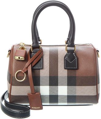 Burberry Check Mini E-Canvas & Leather Bowling Bag
