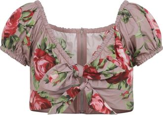 Dolce & Gabbana Floral Knot Top - Dames - Blouses - Veelkleurig - M - Katoen - Overhemden