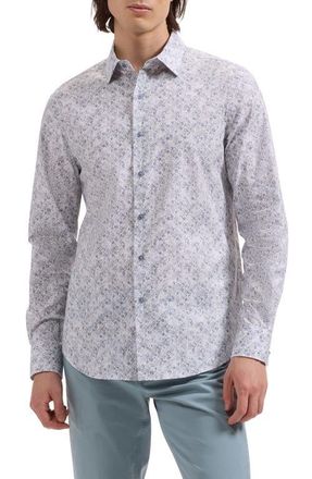 Bugatchi Julian Shaped Fit Medallion Print Stretch Cotton Button-Up Shirt in Shark at Nordstrom, Size Xxx-Large