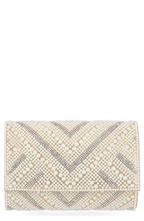 Jessica McClintock Alexis Rhinestone Crossbody Clutch in Pearl Chevron at Nordstrom Rack