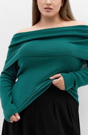 City Chic Florence Foldover Off the Shoulder Sweater in Jade at Nordstrom, Size Xs