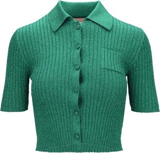 Gucci Rib Lam&eacute; Cropped Polo Shirt - Dames - Overhemden - Groen - S - Overhemden