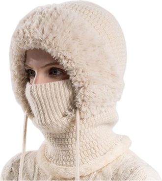 Generic 3 in 1 Winter Hat with Scarf and Mask, Womens Outdoors Windproof Knitted Hat, Elastic Warm One-Piece Hatand Scarf (UK, Alpha, One Size, Beige)