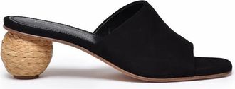 Paloma Barcel&oacute; Suede Mules Rafia Heel - Black